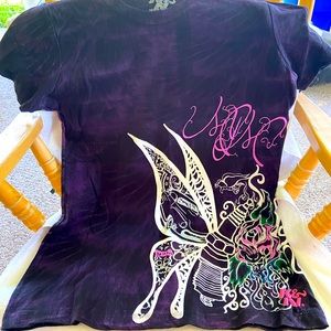 Beautiful decorated dark purple tie die t shirt XL